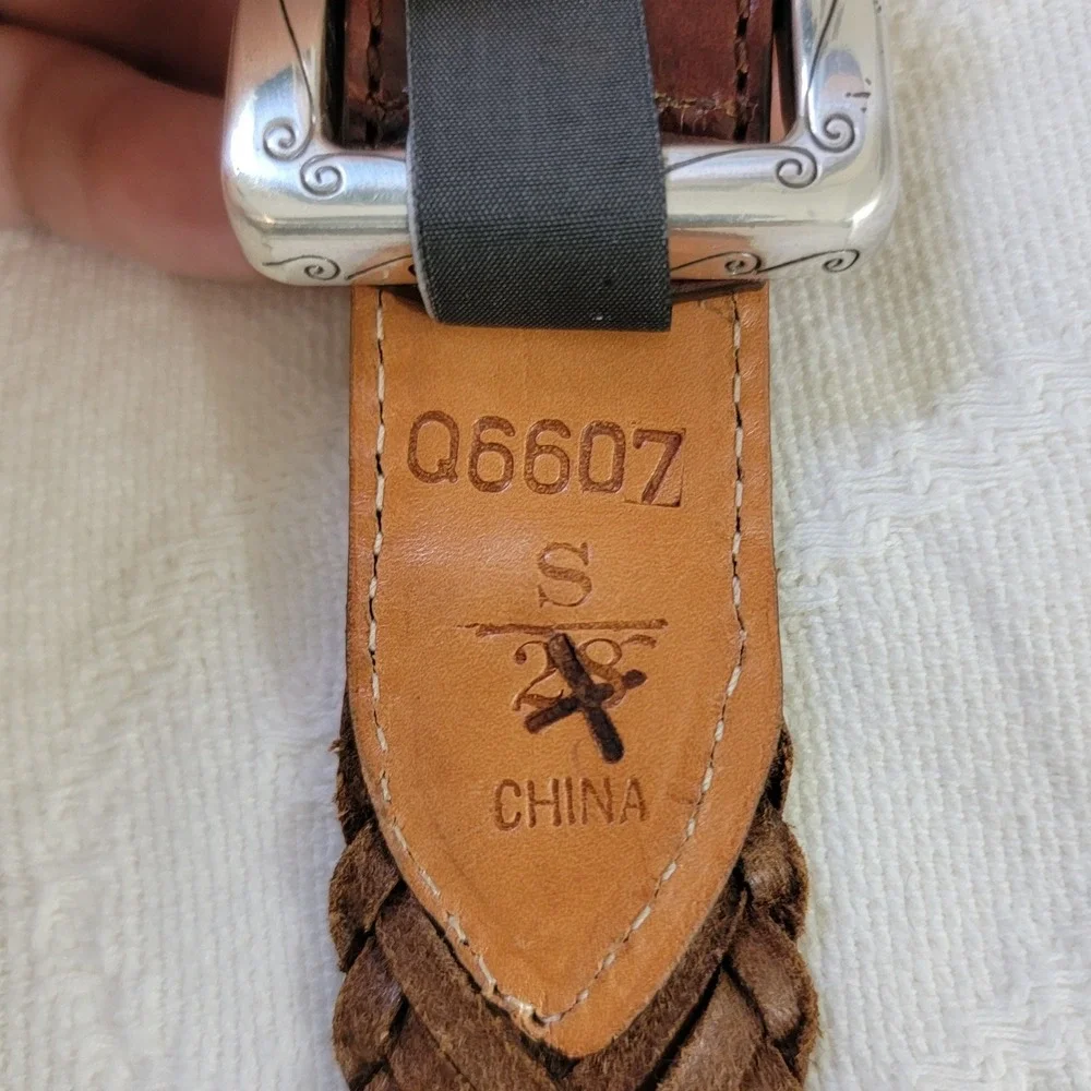 Brighton Mens Brown Braided Leather Belt Engraved Silver‎ Buckle Q6607 Size 28